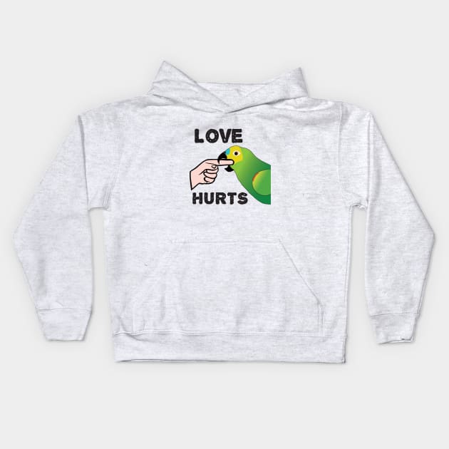 Love Hurts - Blue Front Amazon Parrot Kids Hoodie by Einstein Parrot